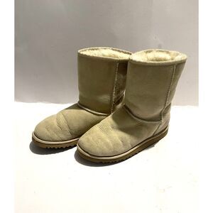 UGG ankle leather boots Sheepskin insulated beige slip on casual winter women 5